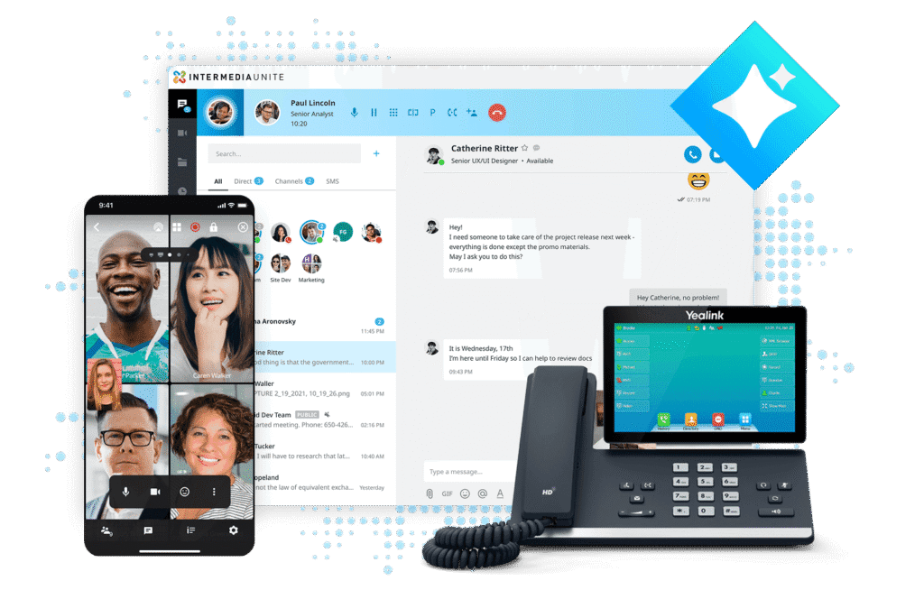 Elevate VoIP phone system interface showing business communication features