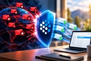 Proofpoint shield blocking malicious email from overseas, illustrating how to quarantine email by country