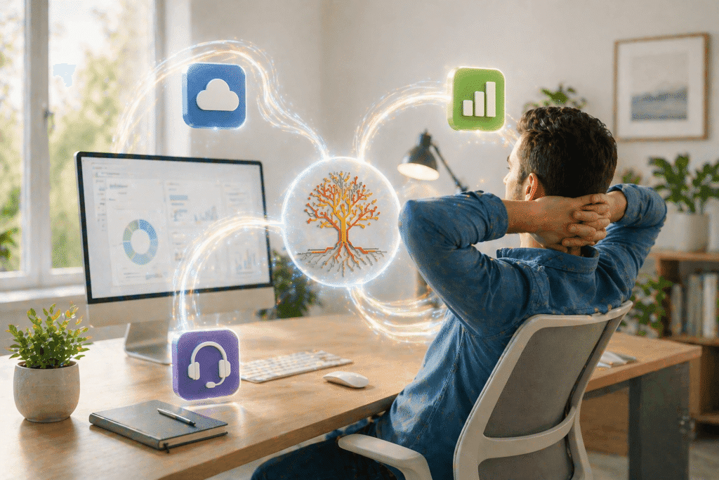 Business owner working comfortably using managed cloud software