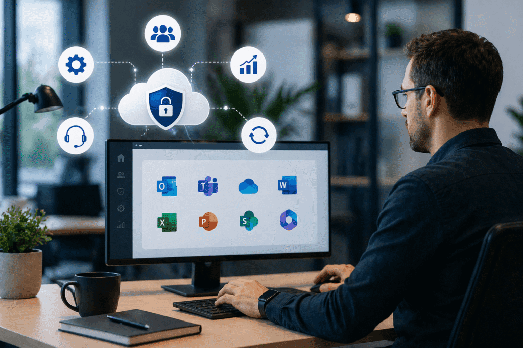 Technician providing Microsoft 365 support to a business user